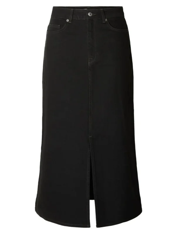 Nederdele>SELECTED SORT DENIM MIDINEDERDEL Black
