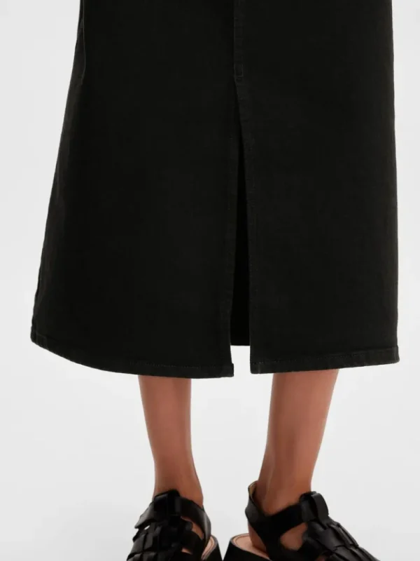 Nederdele>SELECTED SORT DENIM MIDINEDERDEL Black