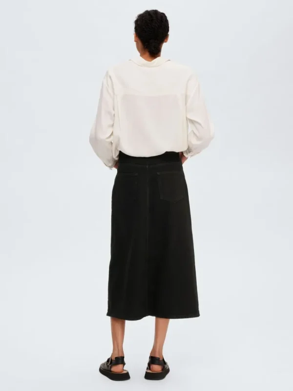 Nederdele>SELECTED SORT DENIM MIDINEDERDEL Black