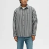 Overtøj | Skjorter>SELECTED STRIBET BOMULD OVERSHIRT Blue