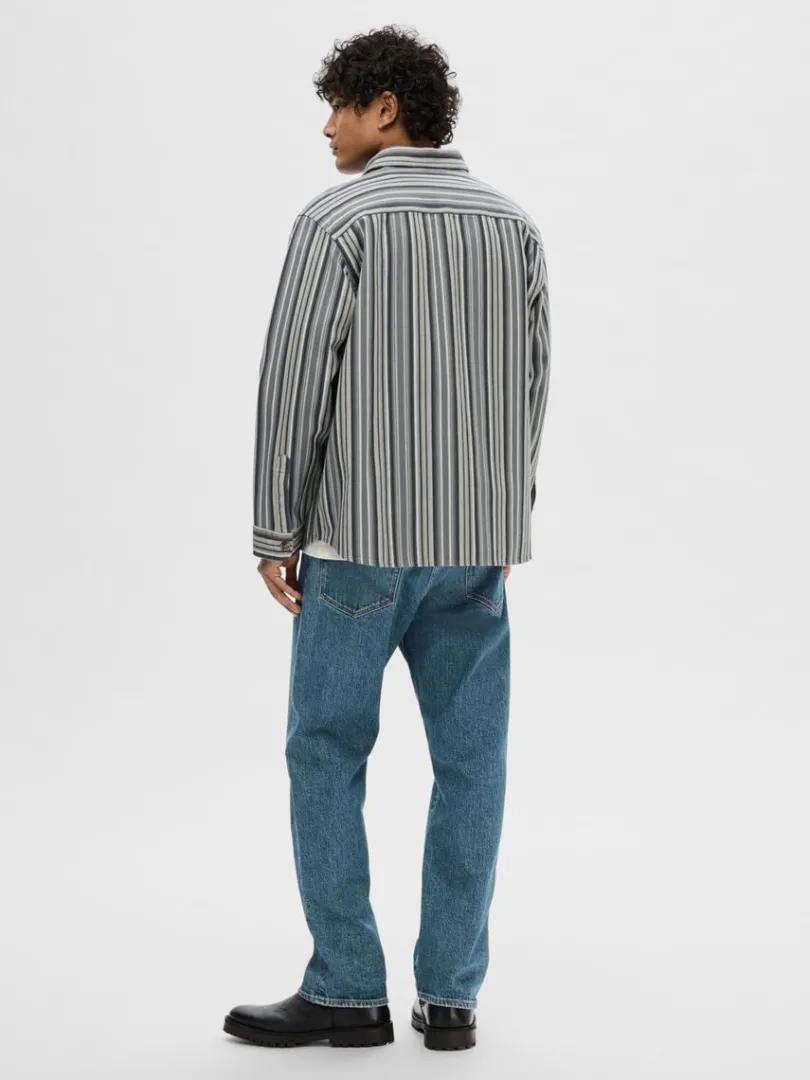 stribet_bomuld_overshirt_1-1.webp Overtøj | Skjorter>SELECTED STRIBET BOMULD OVERSHIRT Blue