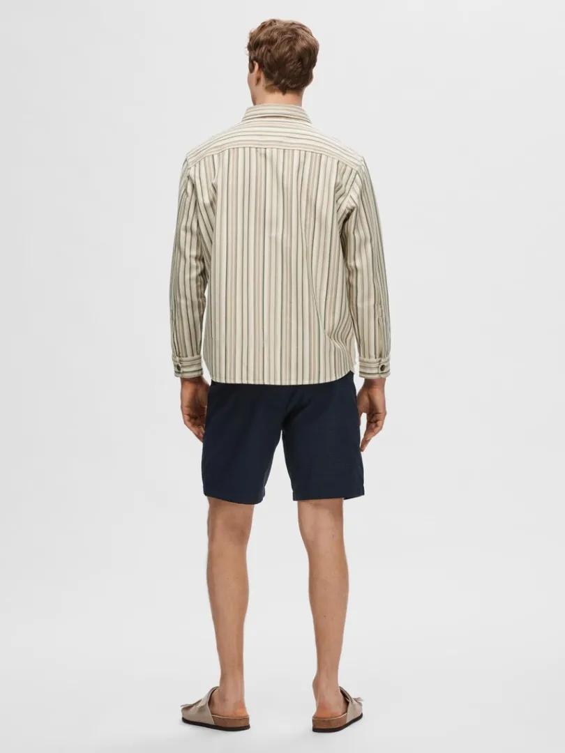 stribet_bomuld_overshirt_1.webp Overtøj | Skjorter>SELECTED STRIBET BOMULD OVERSHIRT Beige