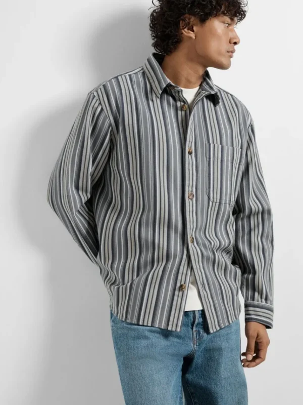 Overtøj | Skjorter>SELECTED STRIBET BOMULD OVERSHIRT Blue