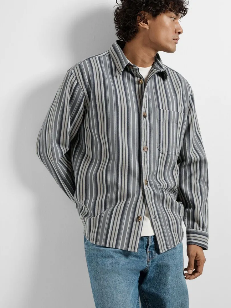stribet_bomuld_overshirt_3-1.webp Overtøj | Skjorter>SELECTED STRIBET BOMULD OVERSHIRT Blue