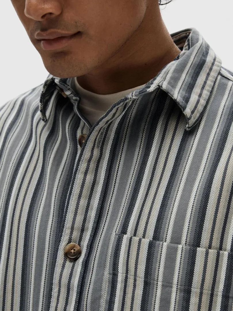 stribet_bomuld_overshirt_5-1.webp Overtøj | Skjorter>SELECTED STRIBET BOMULD OVERSHIRT Blue