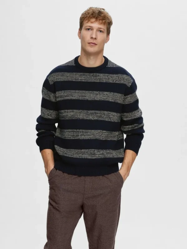 Strik>SELECTED STRIBET BOMULD PULLOVER Blue