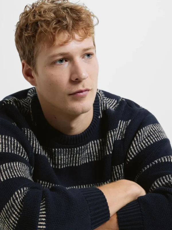 Strik>SELECTED STRIBET BOMULD PULLOVER Blue