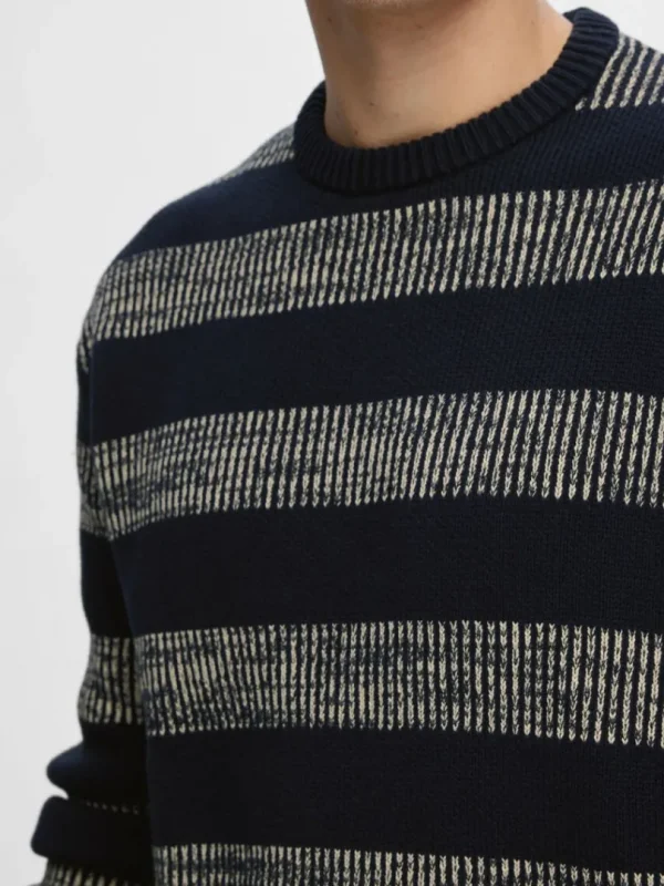 Strik>SELECTED STRIBET BOMULD PULLOVER Blue