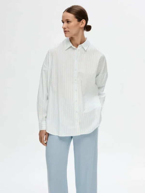 Skjorter>SELECTED STRIBET BOMULD SKJORTE White