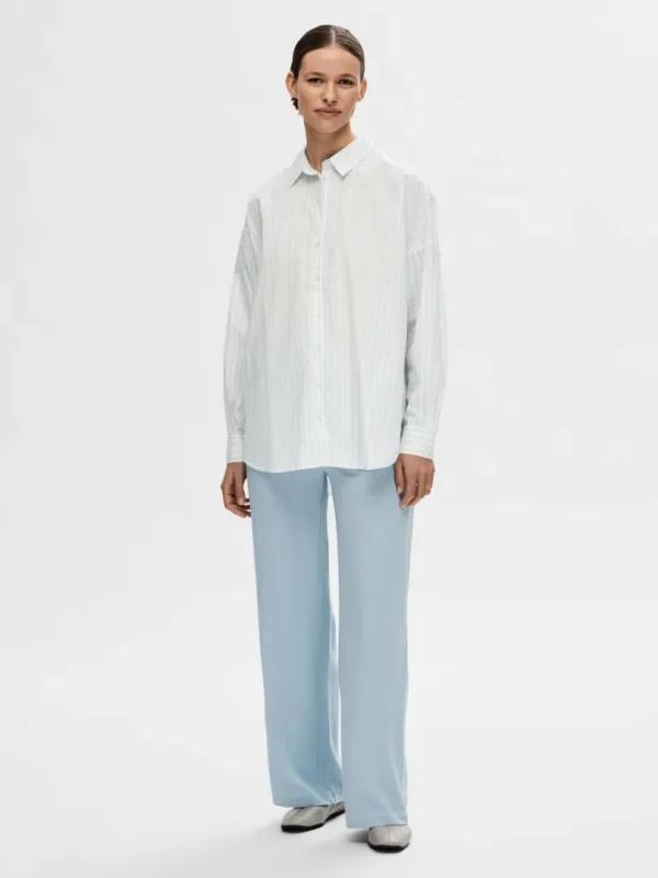 Skjorter>SELECTED STRIBET BOMULD SKJORTE White