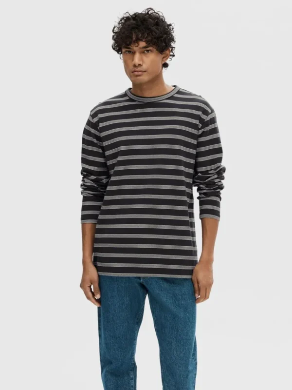 Hættetrøjer & Sweatshirts>SELECTED STRIBET BOMULD SWEATSHIRT Blue