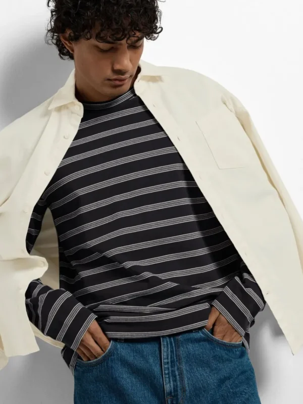 Hættetrøjer & Sweatshirts>SELECTED STRIBET BOMULD SWEATSHIRT Blue