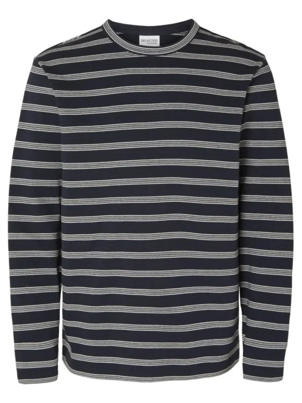 Hættetrøjer & Sweatshirts>SELECTED STRIBET BOMULD SWEATSHIRT Blue
