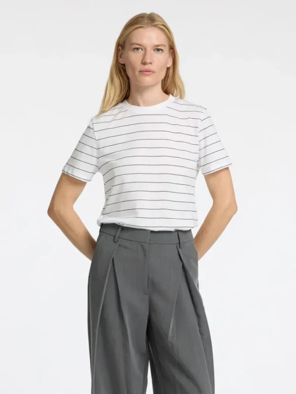 T-shirts>SELECTED STRIBET BOMULD T-SHIRT White