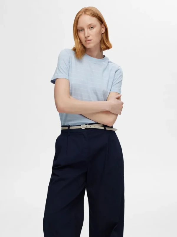 T-shirts>SELECTED STRIBET BOMULD T-SHIRT Blue
