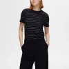 T-shirts>SELECTED STRIBET BOMULD T-SHIRT Black