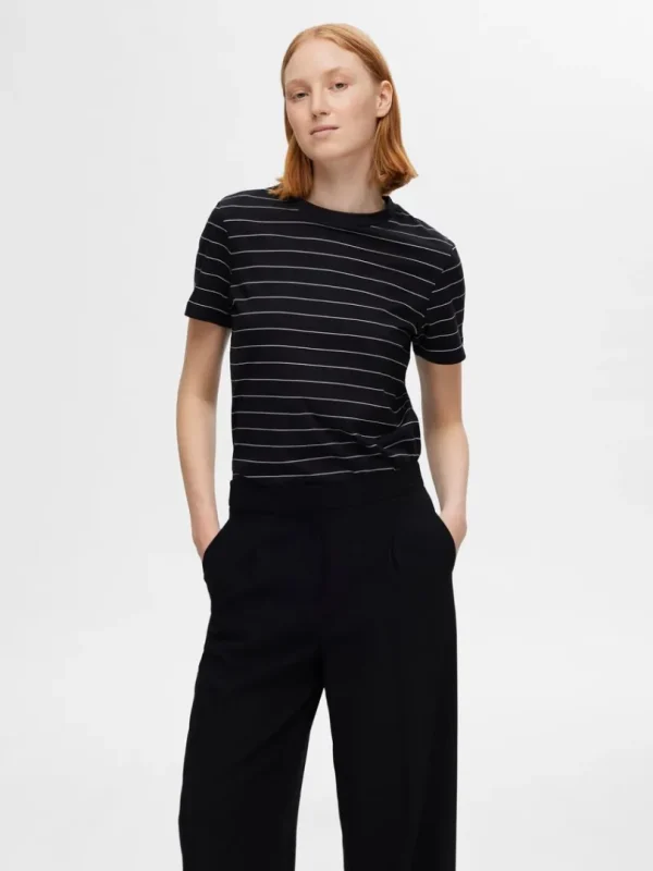T-shirts>SELECTED STRIBET BOMULD T-SHIRT Black