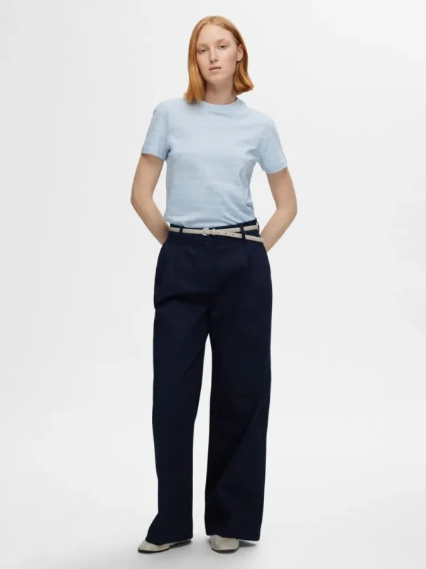 T-shirts>SELECTED STRIBET BOMULD T-SHIRT Blue