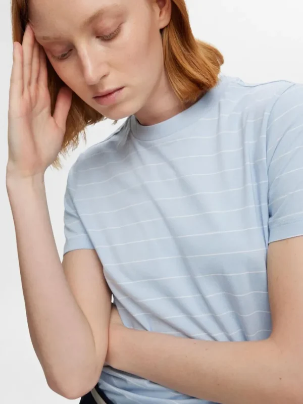 T-shirts>SELECTED STRIBET BOMULD T-SHIRT Blue