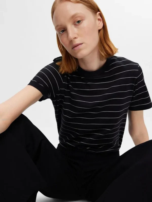 T-shirts>SELECTED STRIBET BOMULD T-SHIRT Black