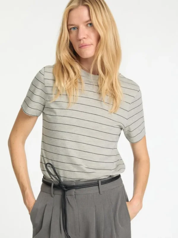 T-shirts>SELECTED STRIBET BOMULD T-SHIRT Grey
