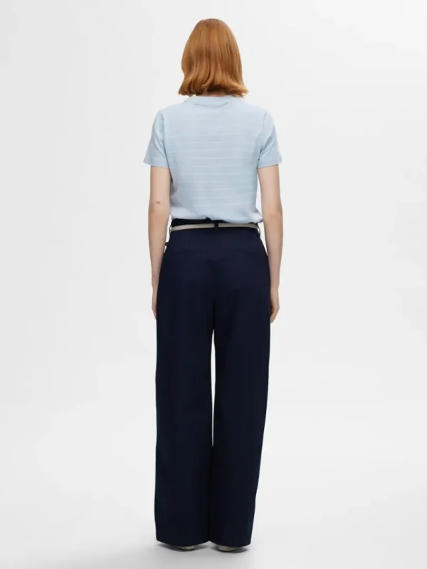 T-shirts>SELECTED STRIBET BOMULD T-SHIRT Blue