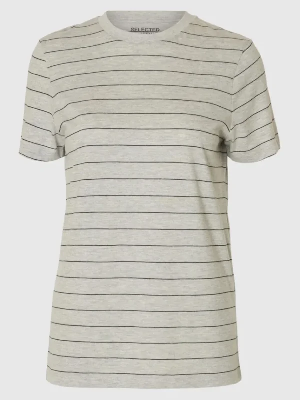 T-shirts>SELECTED STRIBET BOMULD T-SHIRT Grey