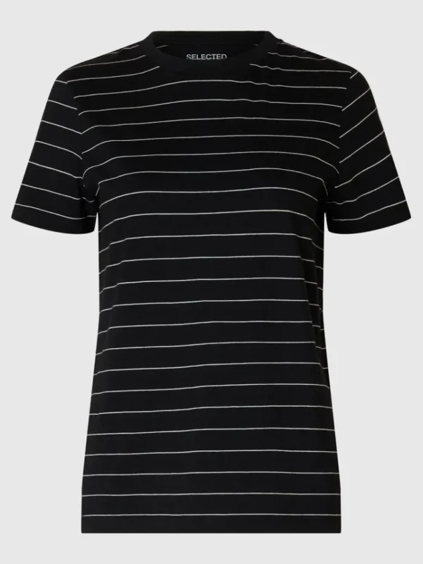 T-shirts>SELECTED STRIBET BOMULD T-SHIRT Black