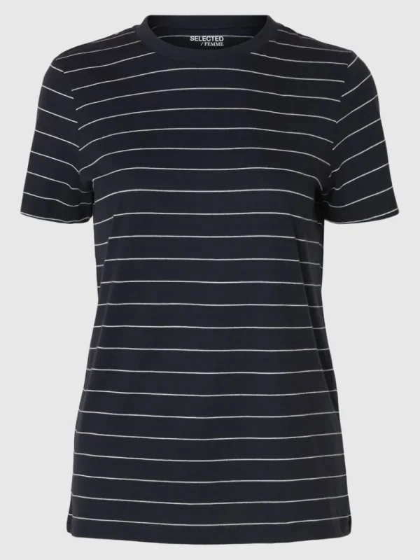 T-shirts>SELECTED STRIBET BOMULD T-SHIRT Blue