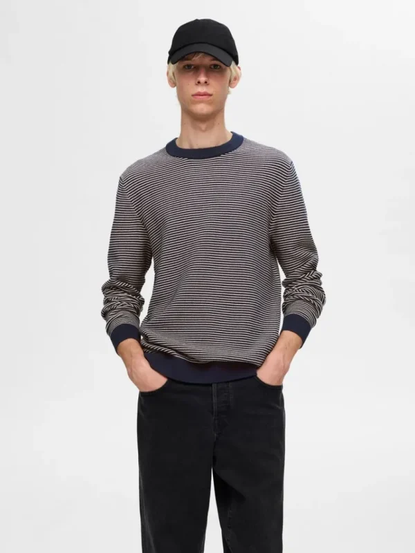 Strik>SELECTED STRIBET CREWNECK STRIKTRØJE Blue