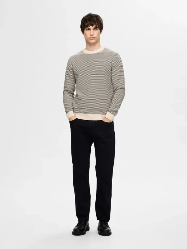 Strik>SELECTED STRIBET CREWNECK STRIKTRØJE Beige