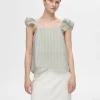 Toppe Og Bluser>SELECTED STRIBET FLÆSE TOP Green