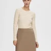 T-shirts>SELECTED STRIBET LANGÆRMET T-SHIRT Beige