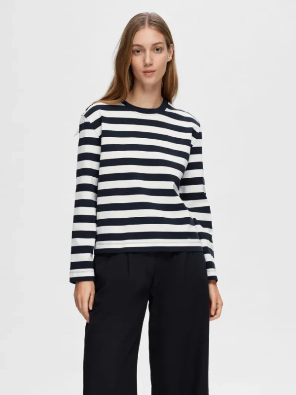 T-shirts>SELECTED STRIBET LANGÆRMET T-SHIRT Blue