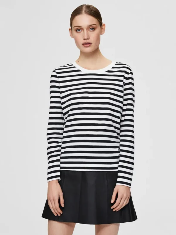 T-shirts>SELECTED STRIBET LANGÆRMET T-SHIRT Black