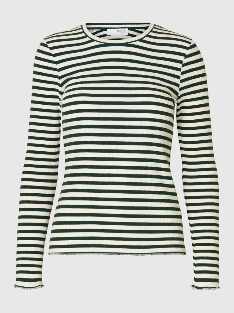 stribet_langrmet_tshirt_0.webp T-shirts>SELECTED STRIBET LANGÆRMET T-SHIRT Green
