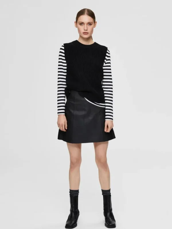 T-shirts>SELECTED STRIBET LANGÆRMET T-SHIRT Black