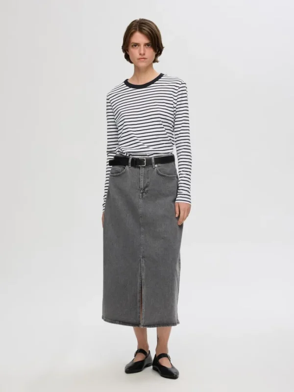 T-shirts>SELECTED STRIBET LANGÆRMET T-SHIRT Black