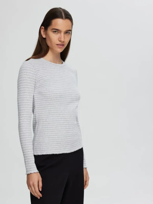 T-shirts>SELECTED STRIBET LANGÆRMET T-SHIRT Grey