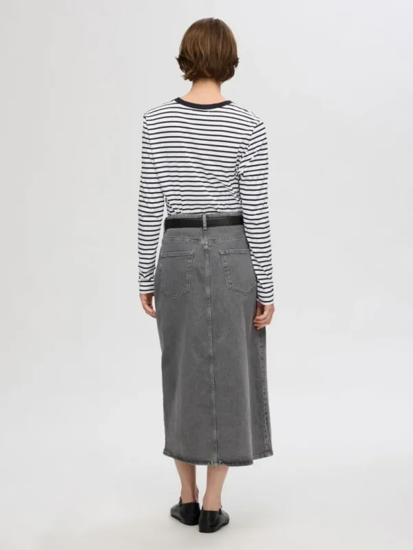 T-shirts>SELECTED STRIBET LANGÆRMET T-SHIRT Black