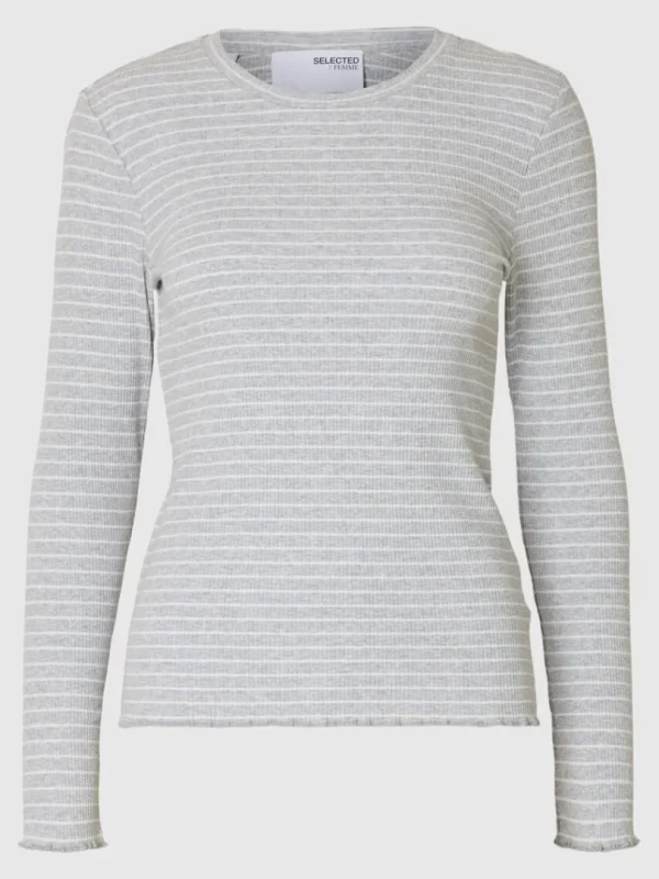 T-shirts>SELECTED STRIBET LANGÆRMET T-SHIRT Grey