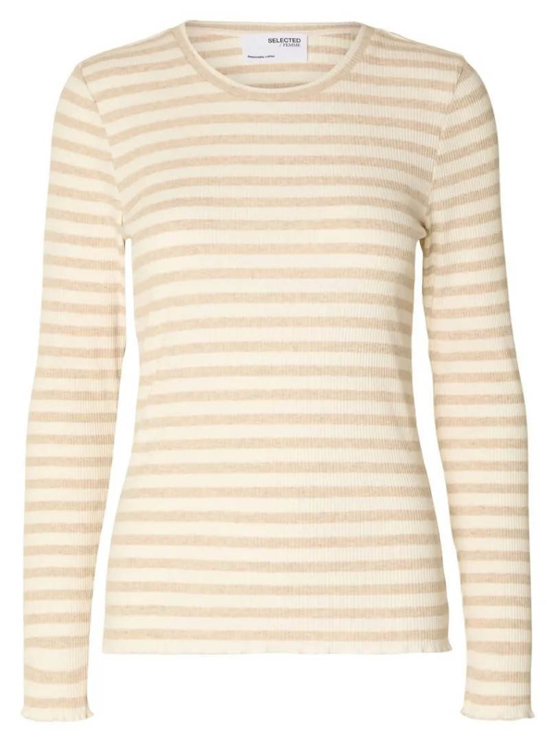 stribet_langrmet_tshirt_5-2.webp T-shirts>SELECTED STRIBET LANGÆRMET T-SHIRT Beige