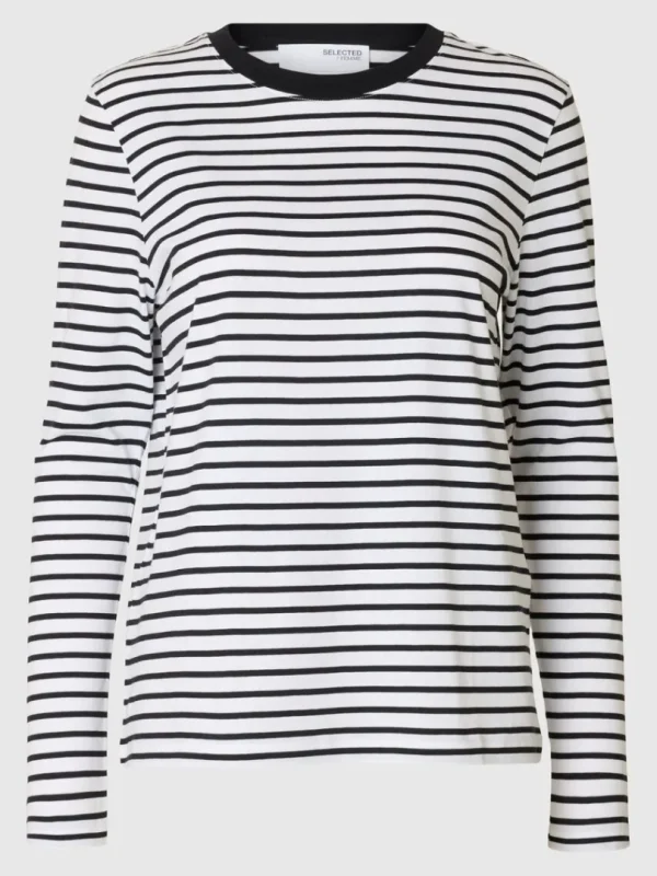 T-shirts>SELECTED STRIBET LANGÆRMET T-SHIRT Black