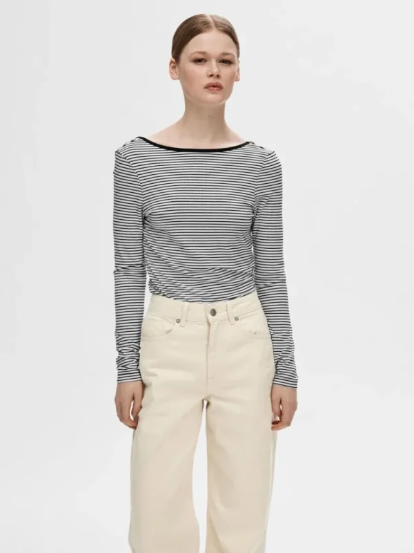 Toppe Og Bluser>SELECTED STRIBET LAV RYG TOP Black
