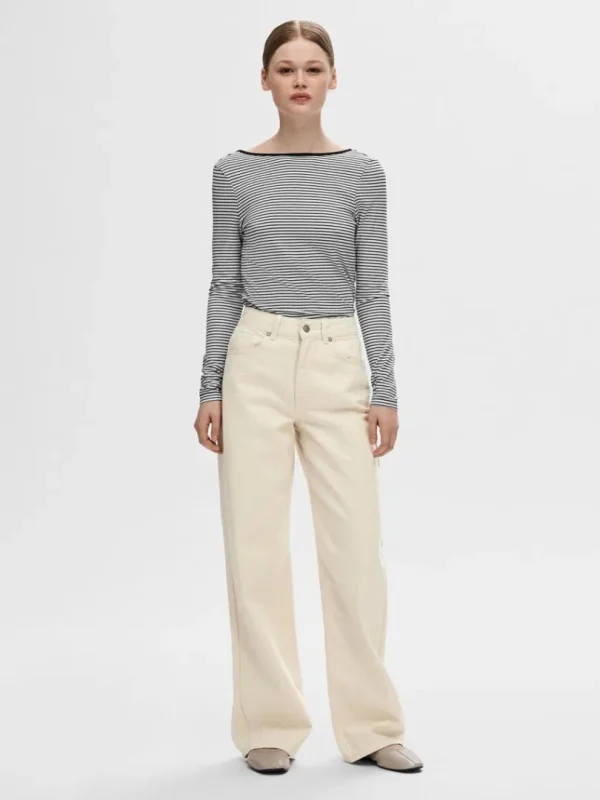 Toppe Og Bluser>SELECTED STRIBET LAV RYG TOP Black