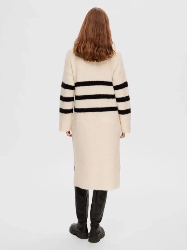Kjoler>SELECTED STRIBET MIDIKJOLE Beige