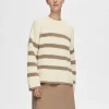 Strik>SELECTED STRIBET STRIKTRØJE Beige