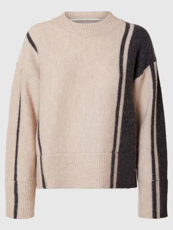 Strik>SELECTED STRIBET STRIKTRØJE Beige