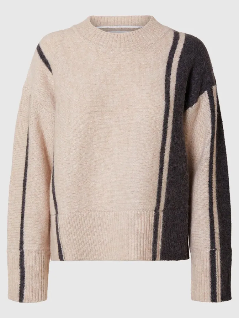 stribet_striktrje_0.webp Strik>SELECTED STRIBET STRIKTRØJE Beige