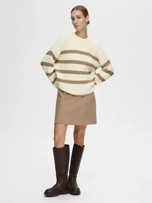 Strik>SELECTED STRIBET STRIKTRØJE Beige